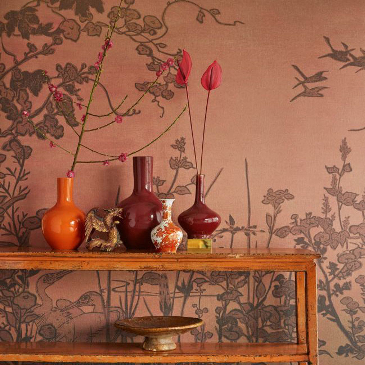 333472 - Botanical Oasis Emerald Mural Wallpaper - Red - Eijffinger