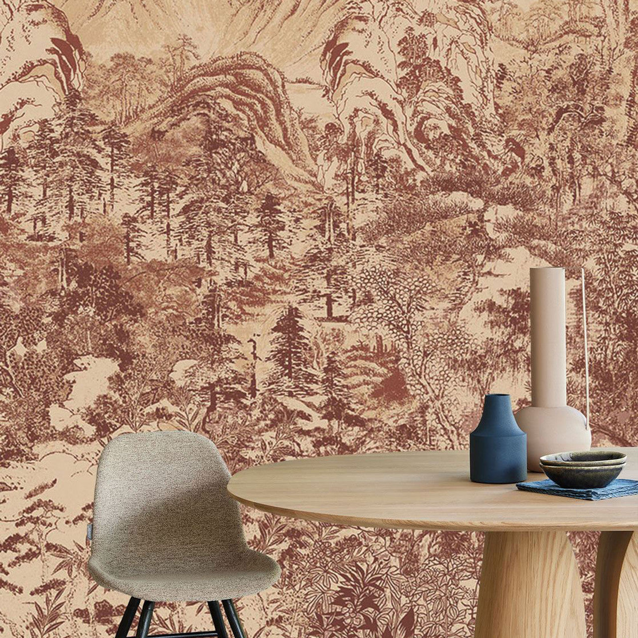 333473 - Illustrative Forest Emerald Mural Wallpaper - Red - Eijffinger