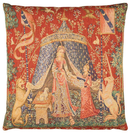 Lady with the Tent Tapestry Cushion with Feather Filler 