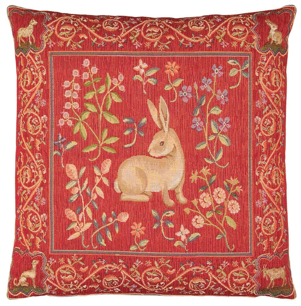 Medieval Rabbit Tapestry Cushion with Feather Filler 