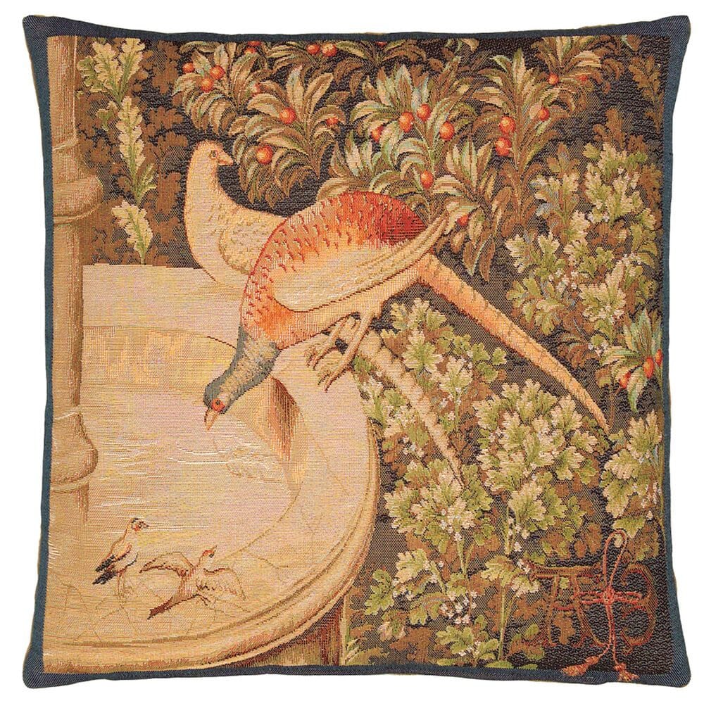 Pheasant Tapestry Cushion with Feather Filler 