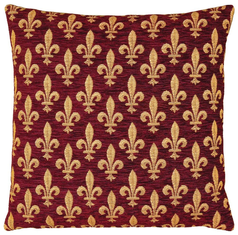 Fleur de Lys-Burgundy Tapestry Cushion with Feather Filler 
