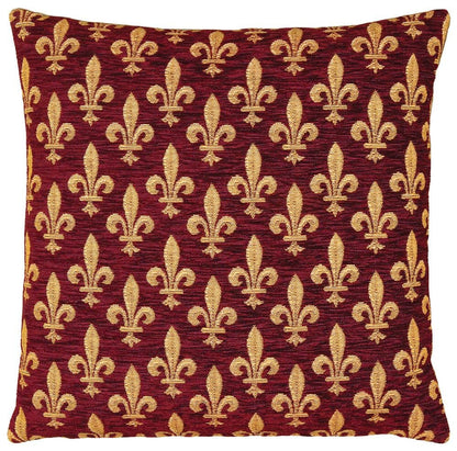 Fleur de Lys-Burgundy Tapestry Cushion with Feather Filler 
