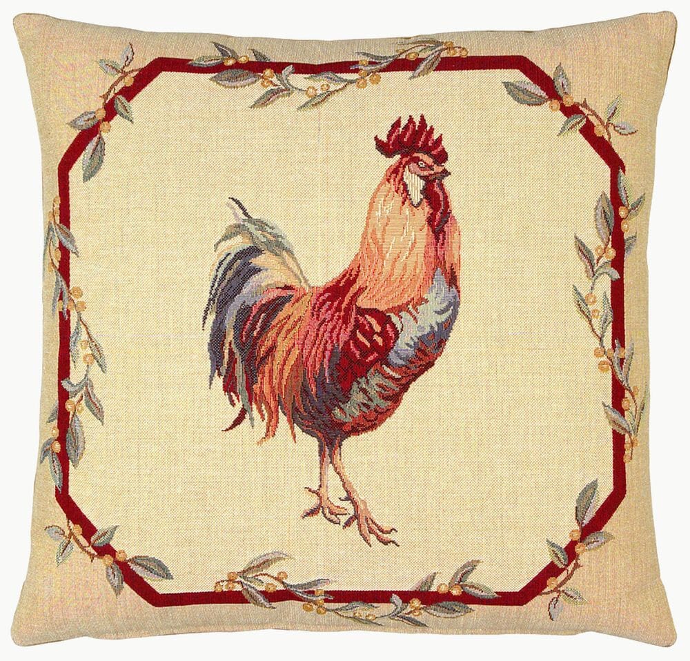 Cockerel Tapestry Cushion with Feather Filler 