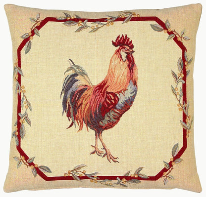 Cockerel Tapestry Cushion with Feather Filler 