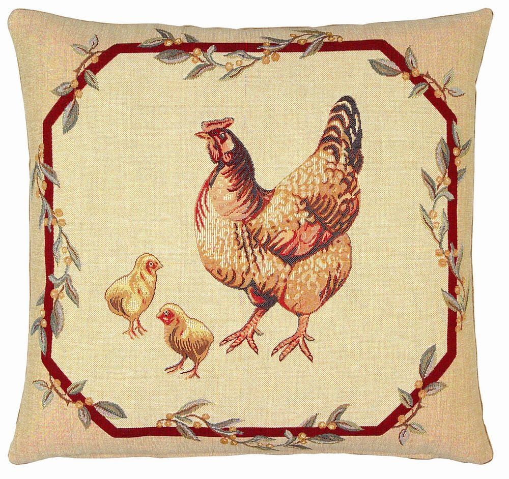 Hen & Chicks Tapestry Cushion with Feather Filler 