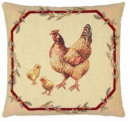 Hen & Chicks Tapestry Cushion with Feather Filler 