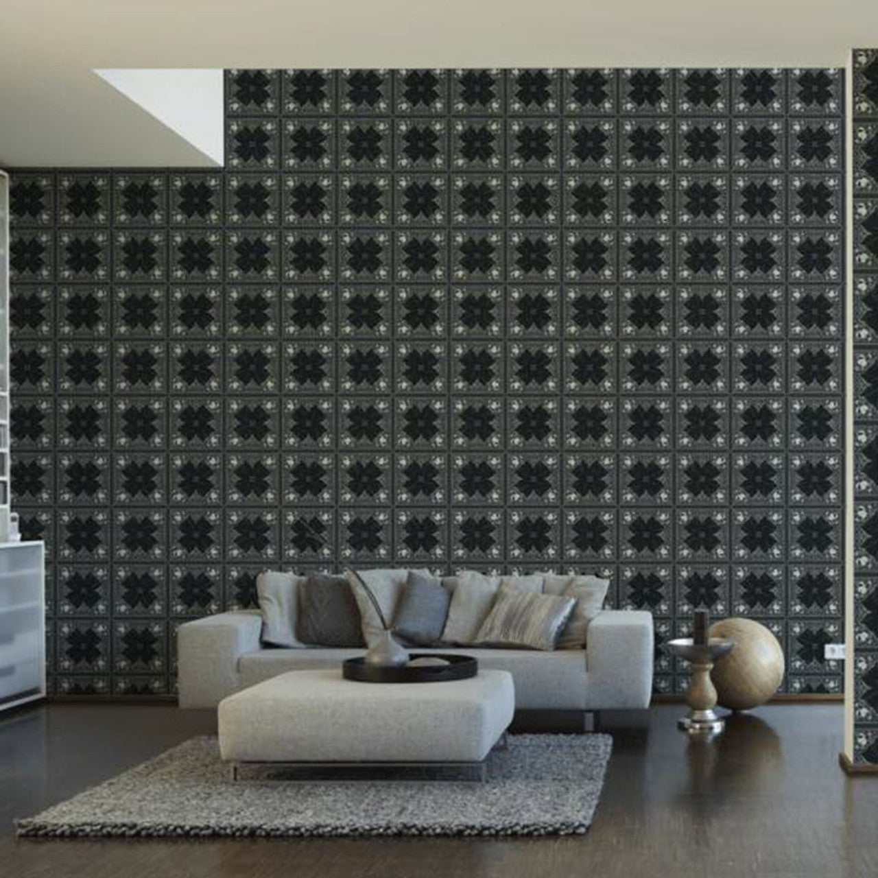 37845-2 - Baroque Wallpaper - Charcoal - Karl Lagerfield