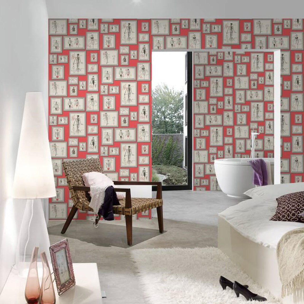 37846-2 - Sketch Wallpaper - Red - Karl Lagerfield