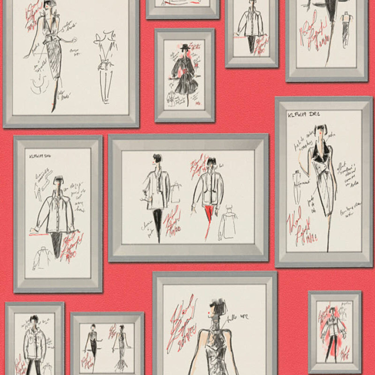 37846-2 - Sketch Wallpaper - Red - Karl Lagerfield