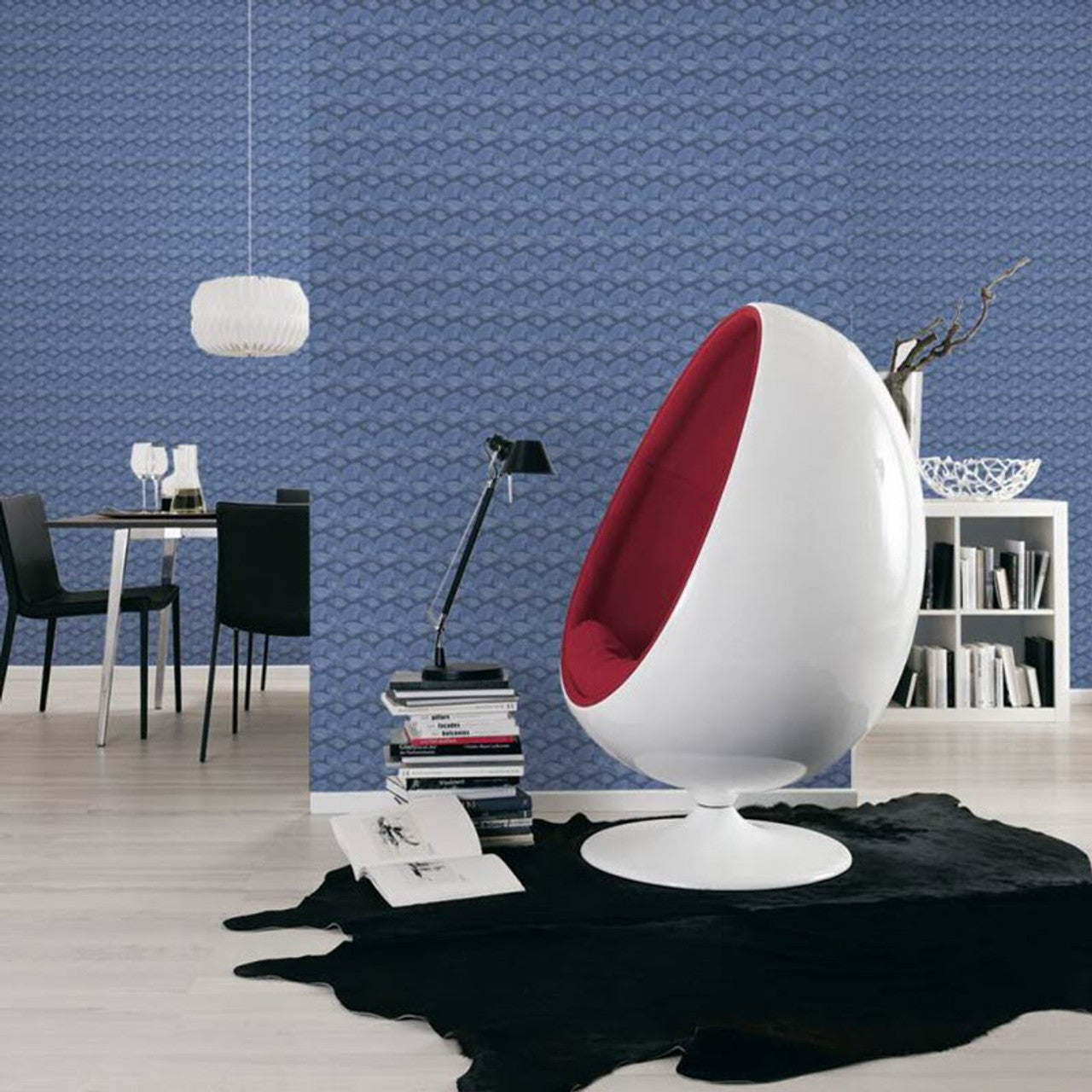 37847-4 - Fan Wallpaper - Navy - Karl Lagerfield