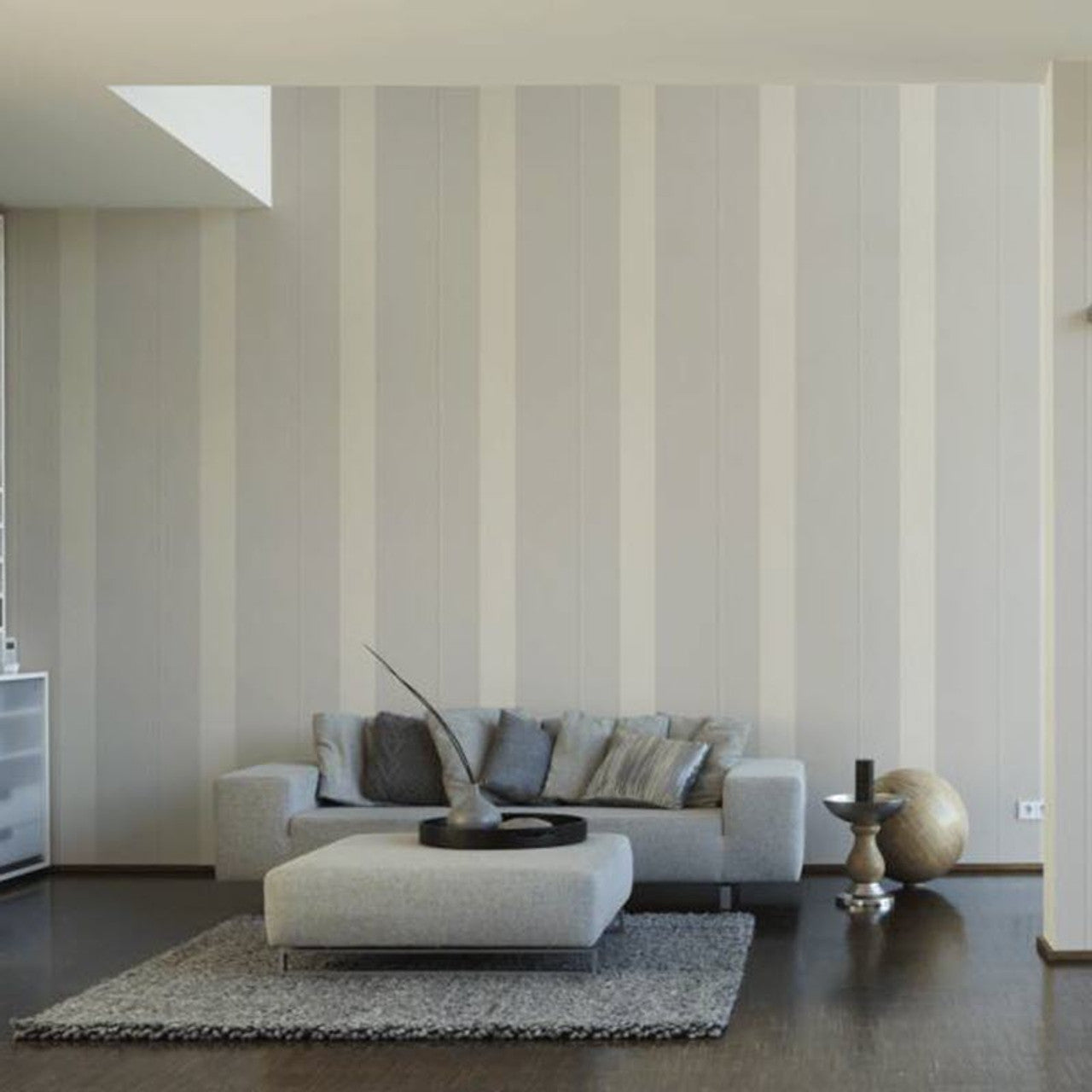 37848-4 - Ribbon Stripe Wallpaper - Light Grey - Karl Lagerfield