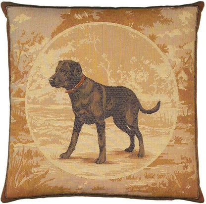 Black Labrador Tapestry Cushion with Feather Filler 