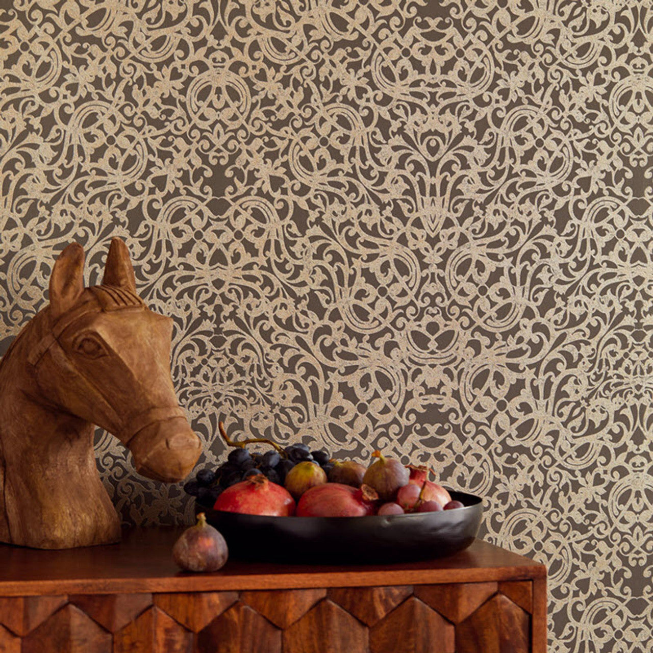 382504 - Stature Damask Wallpaper - Brown - Eijffinger