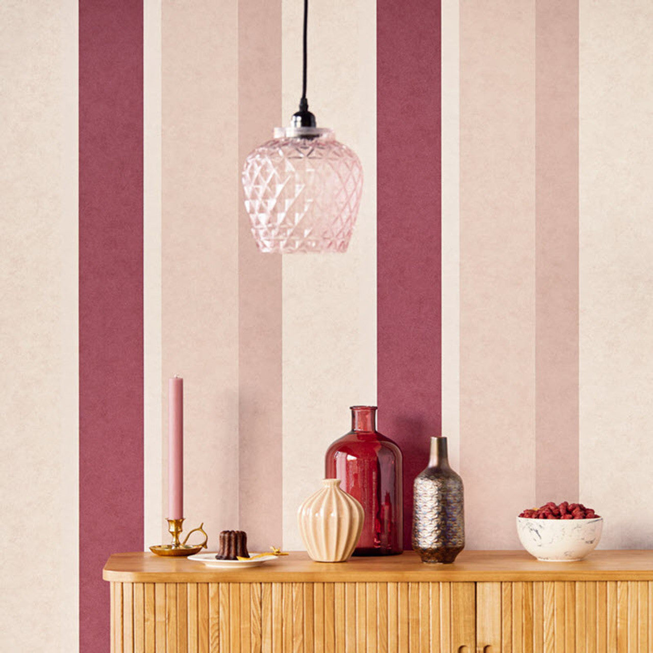 382551 - Stature Stripe Wallpaper - Red - Eijffinger