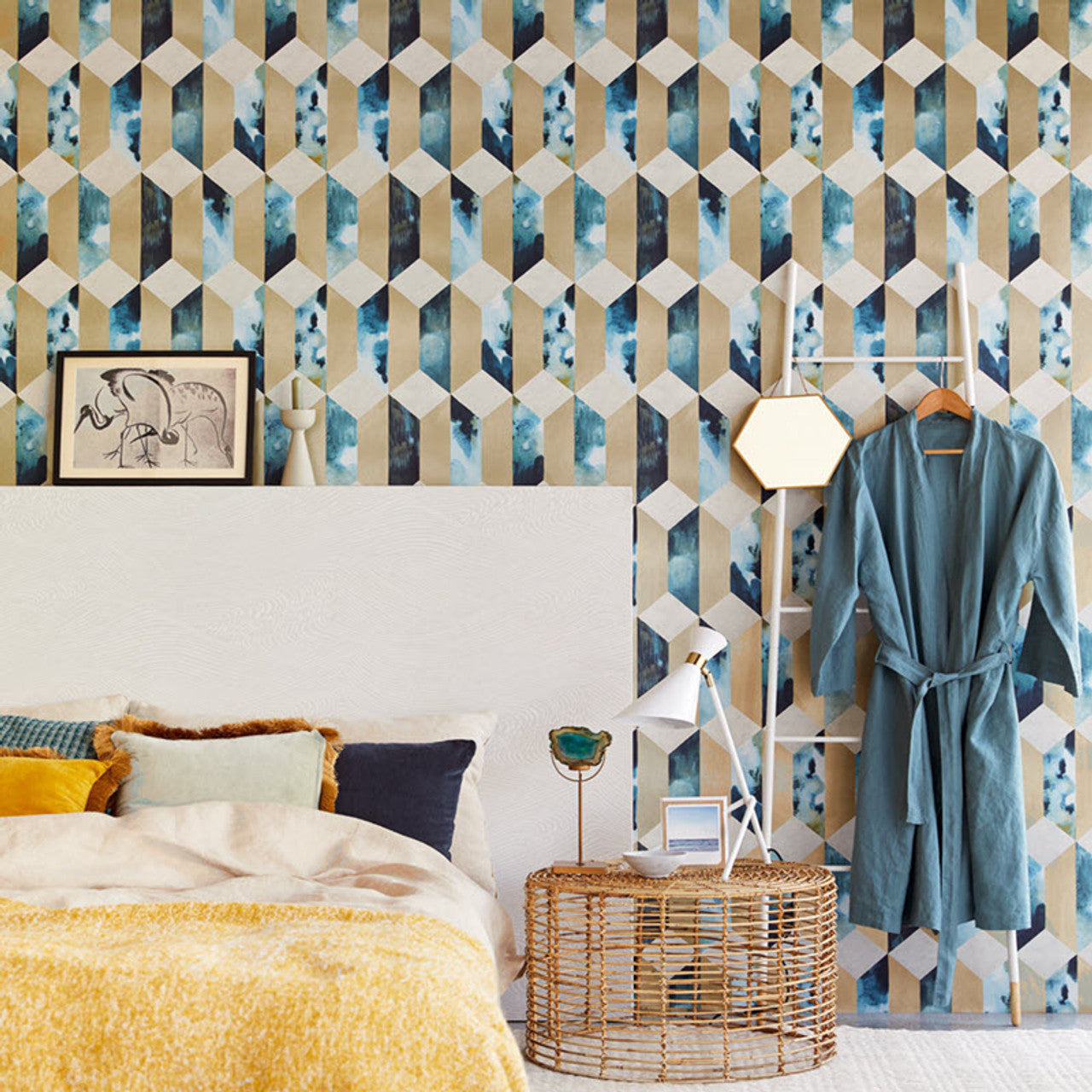 386503 - Enso Geometric Wallpaper - Teal / Blue - Eijffinger