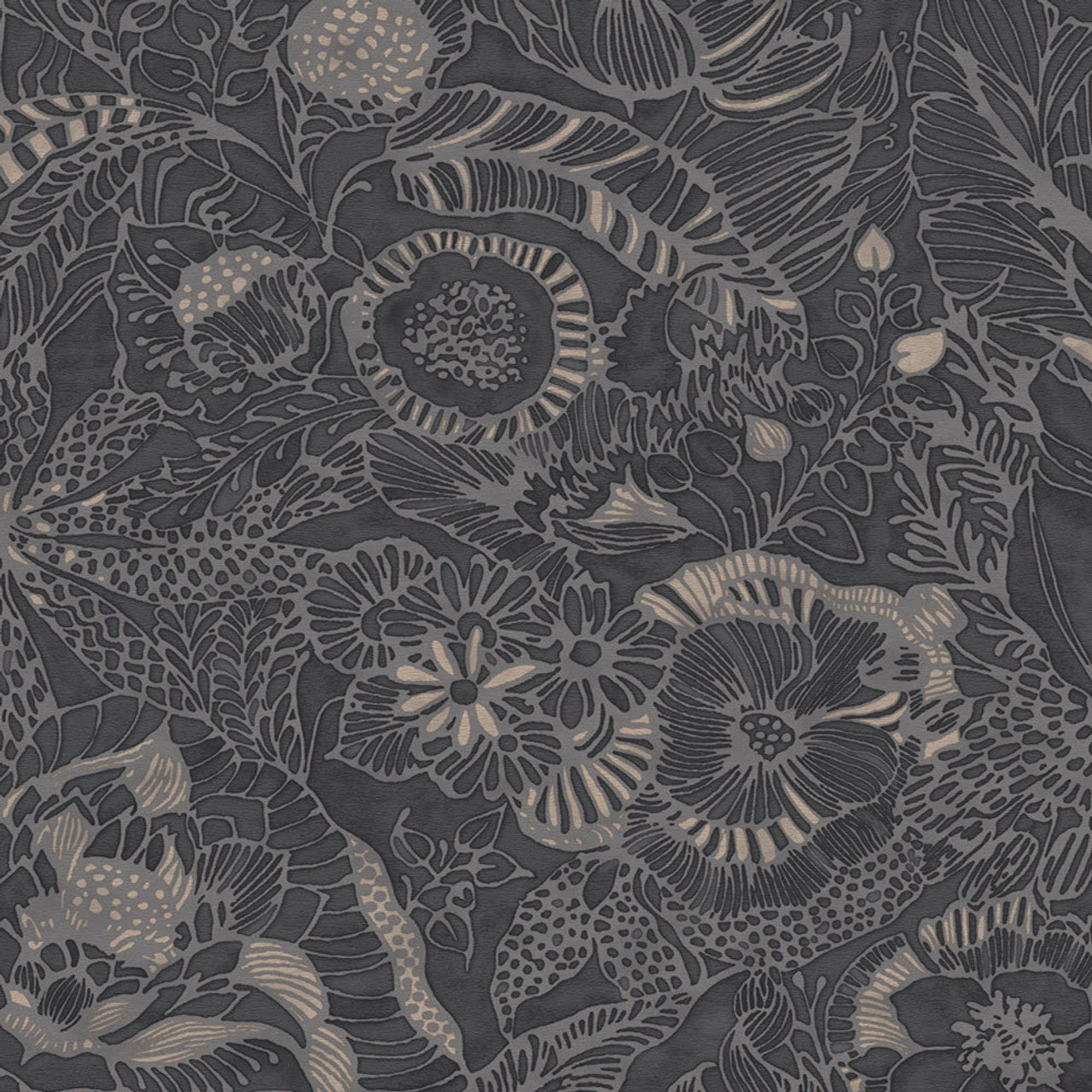 386511 - Enso Floral Wallpaper - Charcoal - Eijffinger