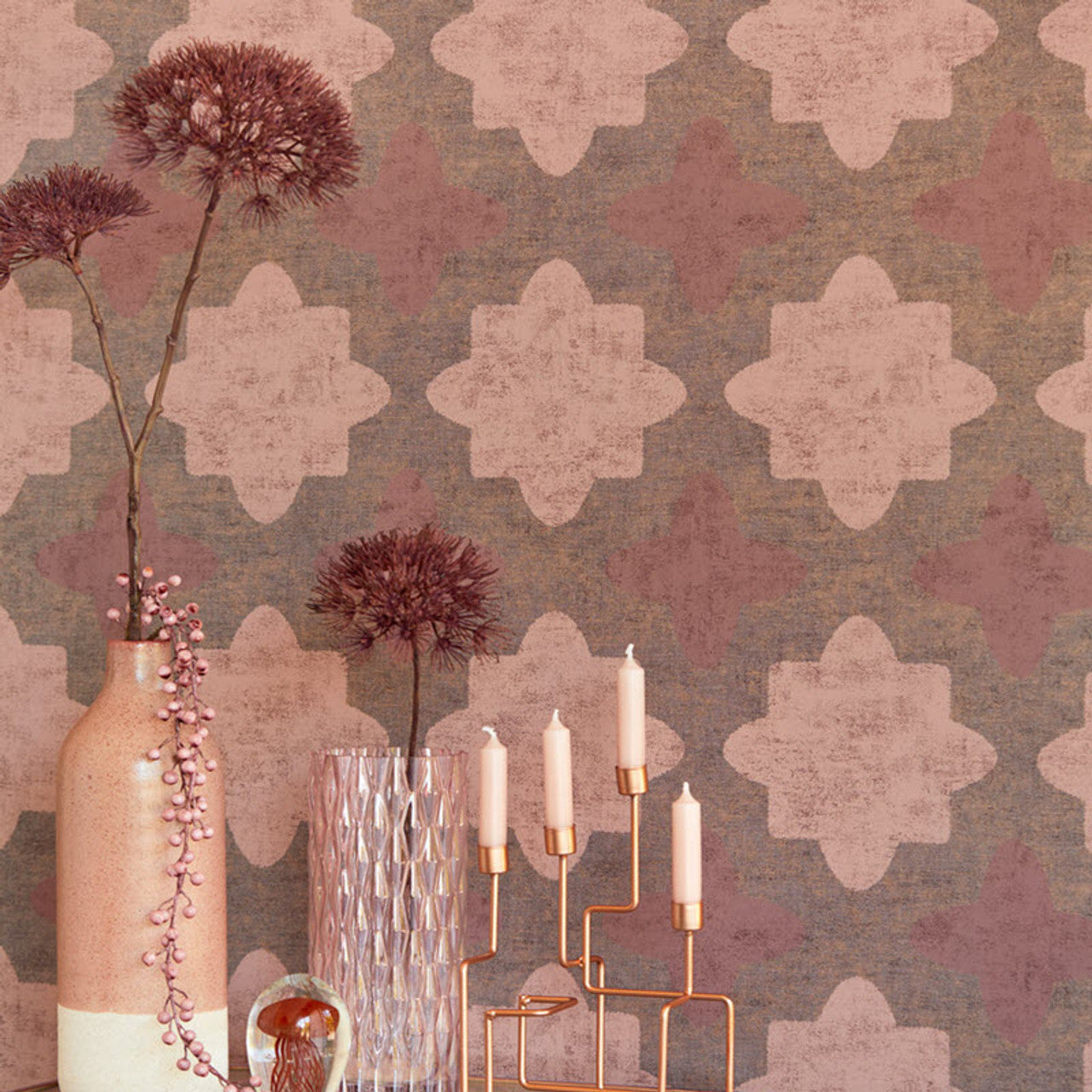 388745 - Lounge Geometric Motif Wallpaper - Pink - Eijffinger