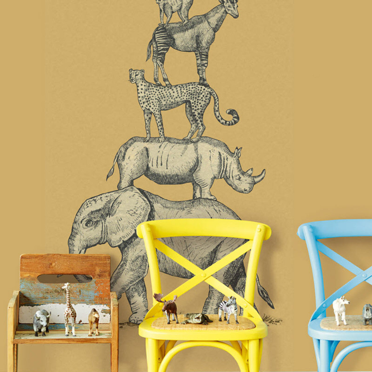 399112 - Mini Me Safari Stack Mural Wallpaper - Ochre - Eijffinger