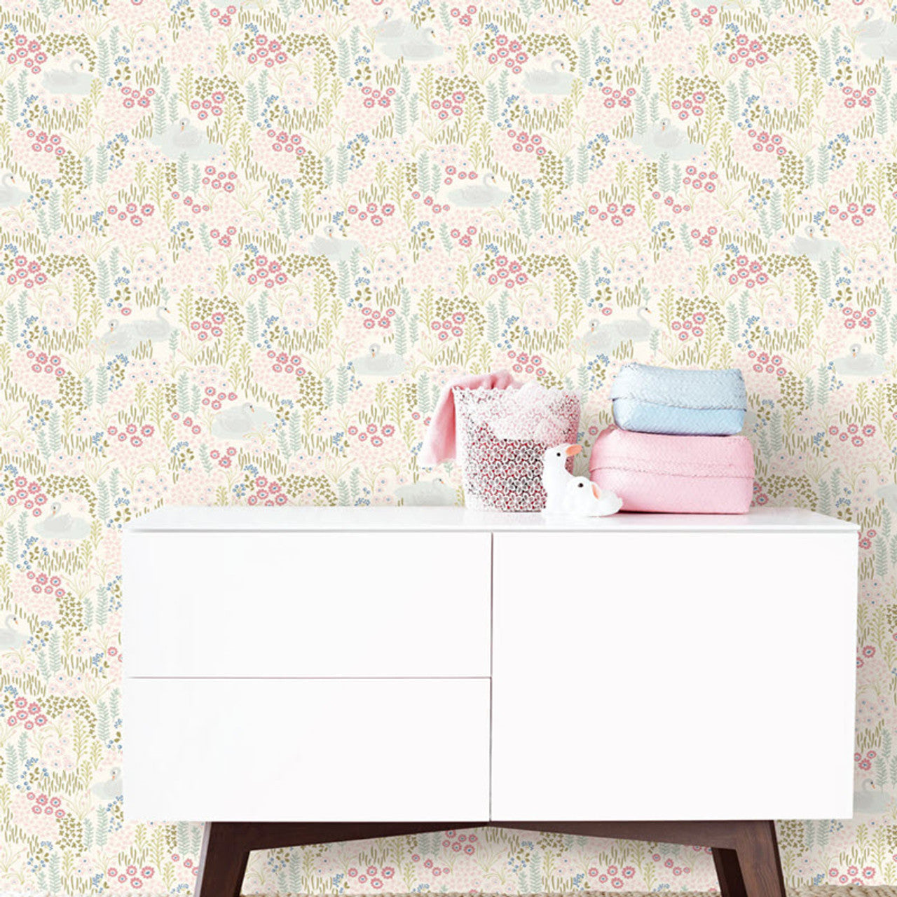399118 - Mini Me Vintage Swans Mural Wallpaper - Multi - Eijffinger
