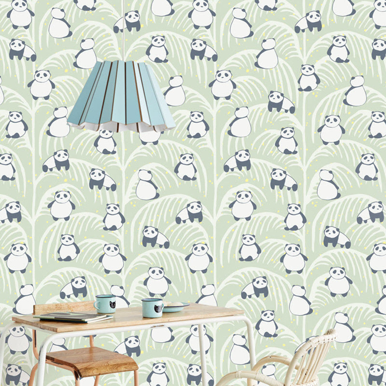399120 - Mini Me Panda Palm Wallpaper - Teal - Eijffinger