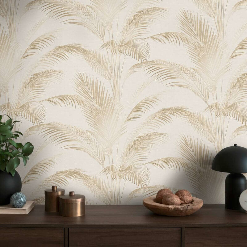 Fanned Palm Leaf Metallic Wallpaper