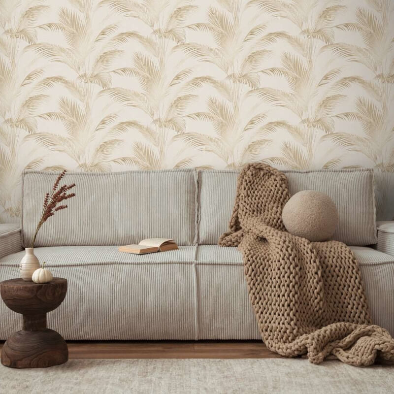 Fanned Palm Leaf Metallic Wallpaper