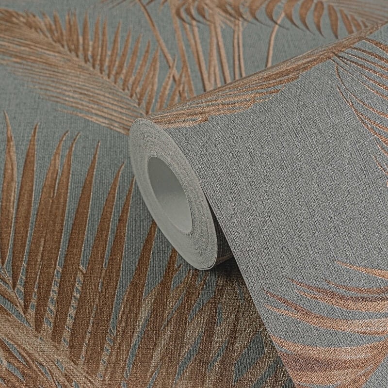 Fanned Palm Leaf Metallic Wallpaper