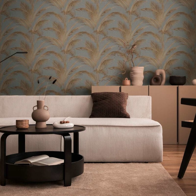 Fanned Palm Leaf Metallic Wallpaper