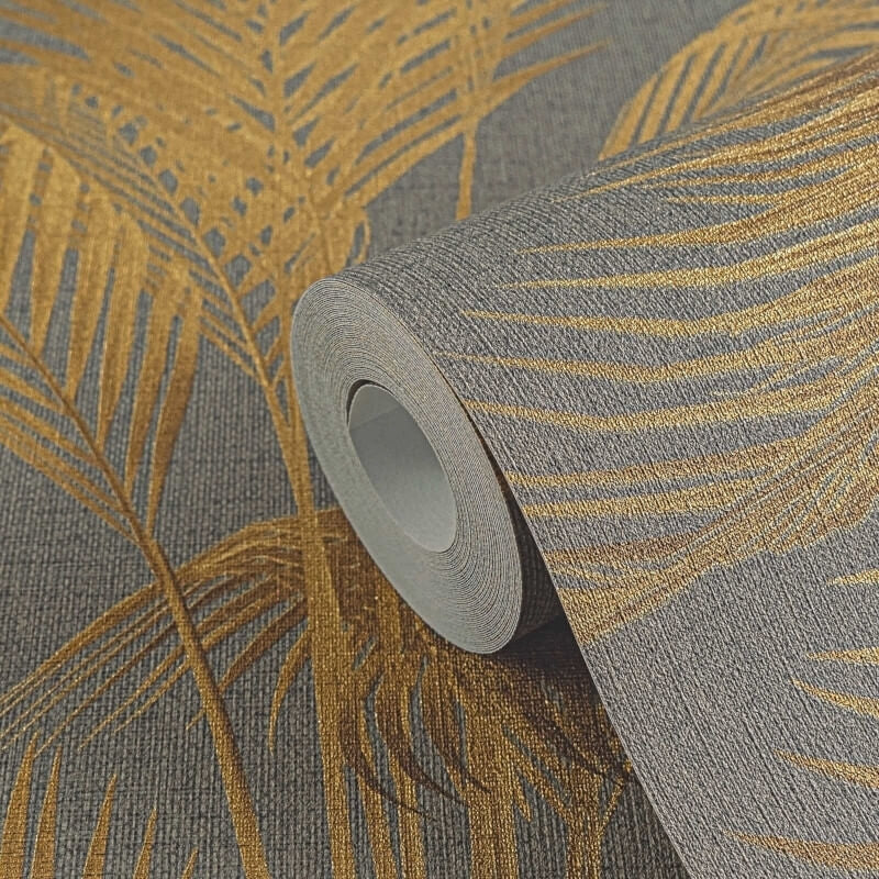 Fanned Palm Leaf Metallic Wallpaper