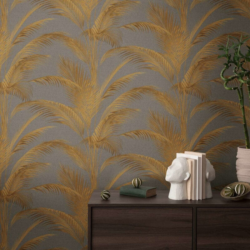 Fanned Palm Leaf Metallic Wallpaper