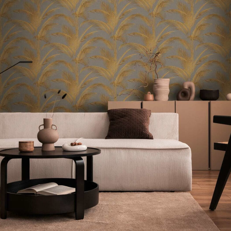 Fanned Palm Leaf Metallic Wallpaper