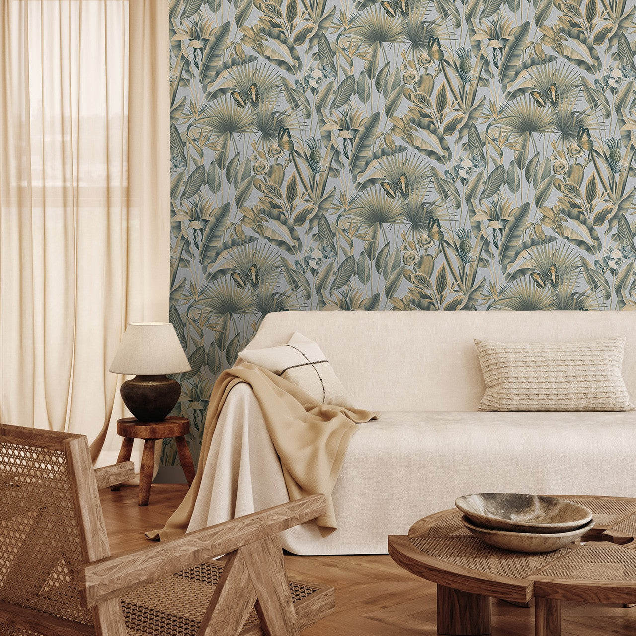 400013 - Zanzibar Vasari Wallpaper - Chalky Blue - Rasch