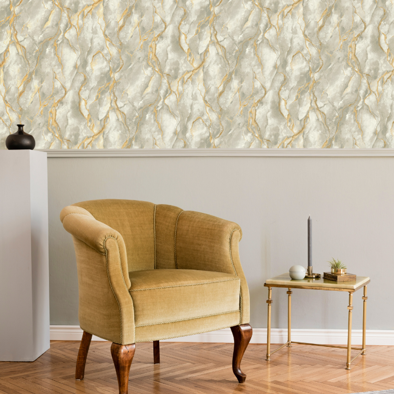 400129 - Pandora Vasari Wallpaper - Grey &Gold - Rasch