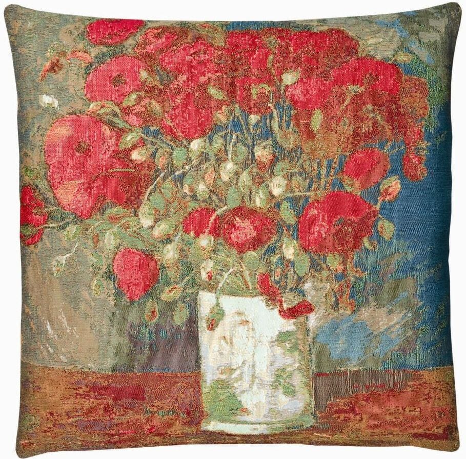 Poppies Tapestry Cushion with Feather Filler 