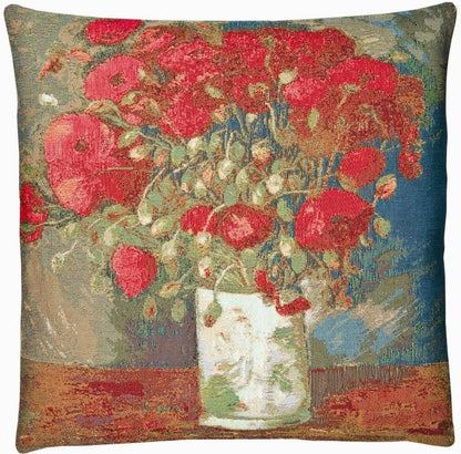 Poppies Tapestry Cushion with Feather Filler 