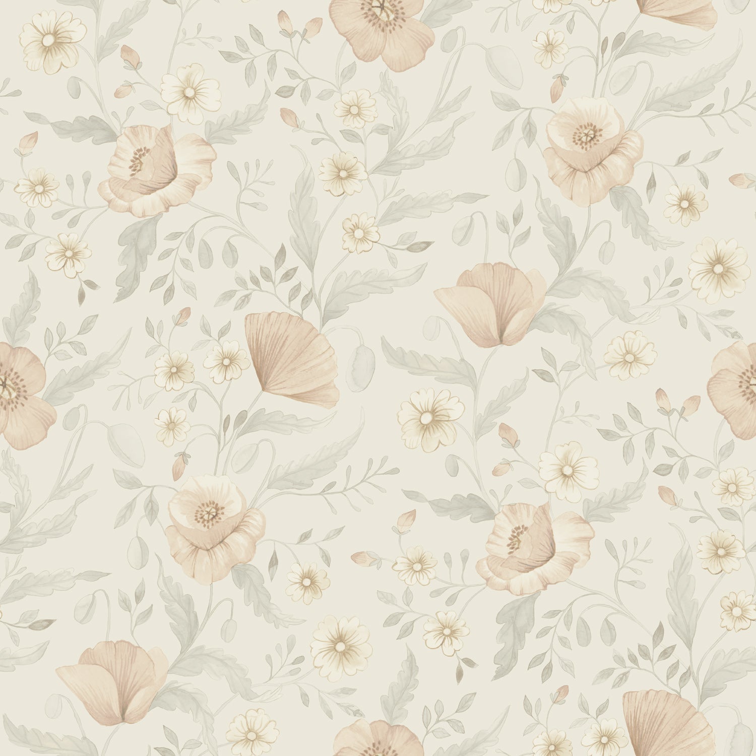 43116 - Tradgardsblommor Wallpaper - Light Gray - Midbec