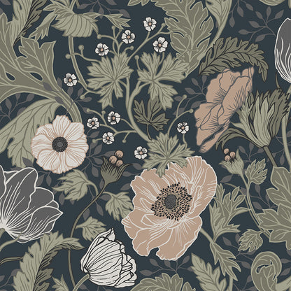 44103 - Anemone Wallpaper - Midnight Blue - Midbec