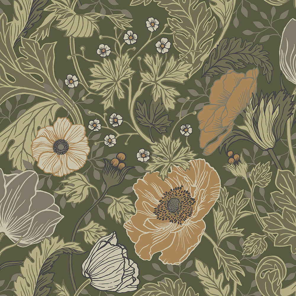 44104 - Anemone Wallpaper - Dark Green - Midbec