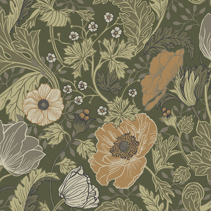 44104 - Anemone Wallpaper - Dark Green - Midbec