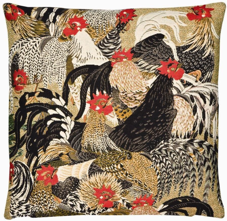 Roosters I Tapestry Cushion with Feather Filler 