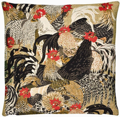 Roosters I Tapestry Cushion with Feather Filler 