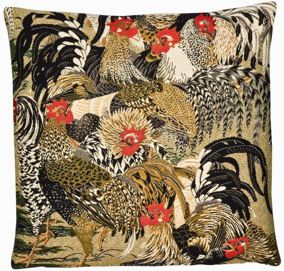 Roosters II Tapestry Cushion with Feather Filler 