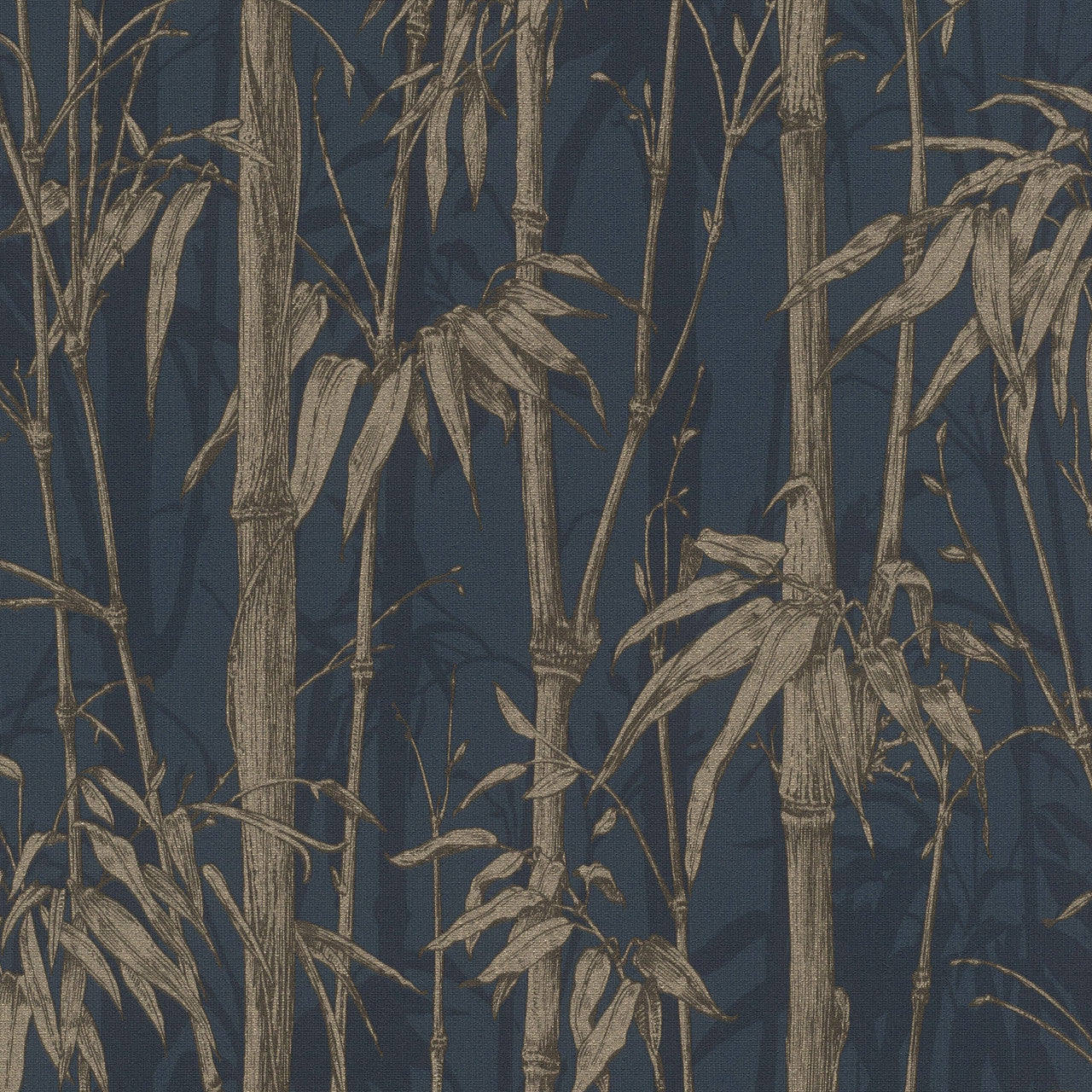 484892 - Florentine Bamboo Wallpaper - Navy Blue & Gold - Rasch