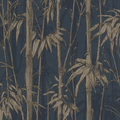 484892 - Florentine Bamboo Wallpaper - Navy Blue & Gold - Rasch