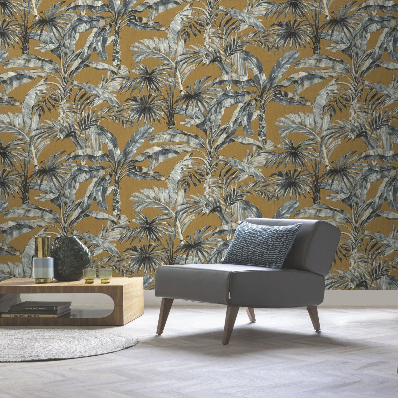 485264 - Florentine Jungle Leaves Wallpaper - Grey/Brown - Rasch