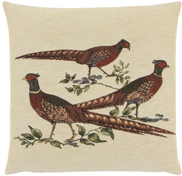 Three Pheasants Tapestry Cushion with Feather Filler 