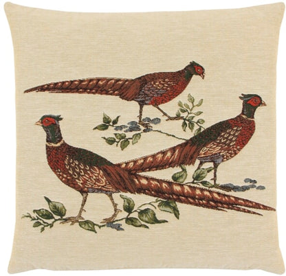 Three Pheasants Tapestry Cushion with Feather Filler 