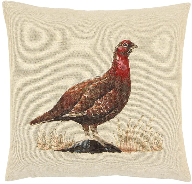 Red Grouse Light Tapestry Cushion with Feather Filler 