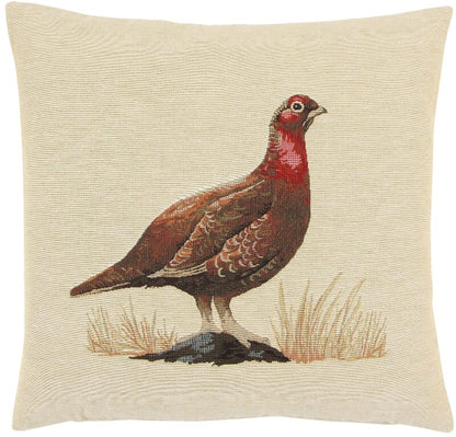 Red Grouse Light Tapestry Cushion with Feather Filler 